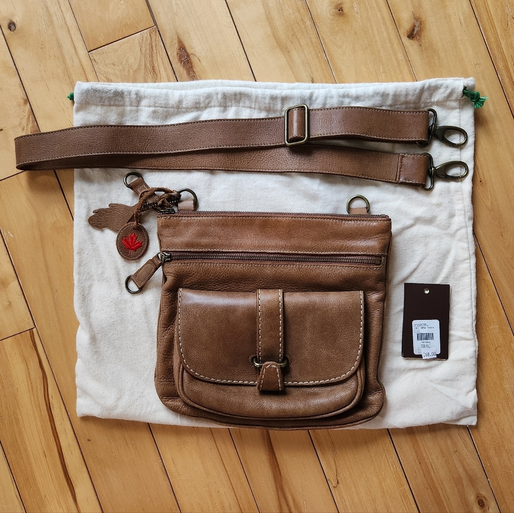 Roots Tan Leather Crossbody Bag